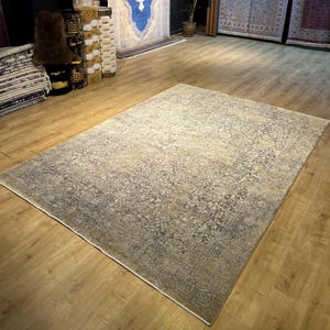 7x10 ft Gray Yellow Bamboo Carpet, Home Decor, Living room Rug, Luxury Bamboo Rug, Rug from Turkiye, High Quality Bamboo Rug, Bamboo Rug