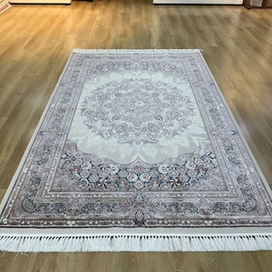 5x8 ft Beige Blue Modal Silk Carpet, Silk Rug, Palace Silk Rug, High Quality Rug, Naturel Silk Rug from Turkey, Rug For Living Room, 5x8 ft