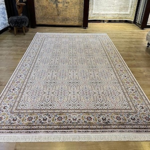 Beige %100 Modal Silk Carpet, Silk Rug from Turkiye, Luxury Silk Rug, Palace Silk Rug, High Quality Silk Rug, Carpet For Living Room