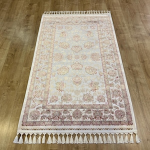 3x5 ft Gold Beige Silk  Bamboo Rug, Silk Carpet, High Quality Silk Rug, Rug For Livingroom, Palace Silk Rug, Naturel Silk Rug from Turkiye