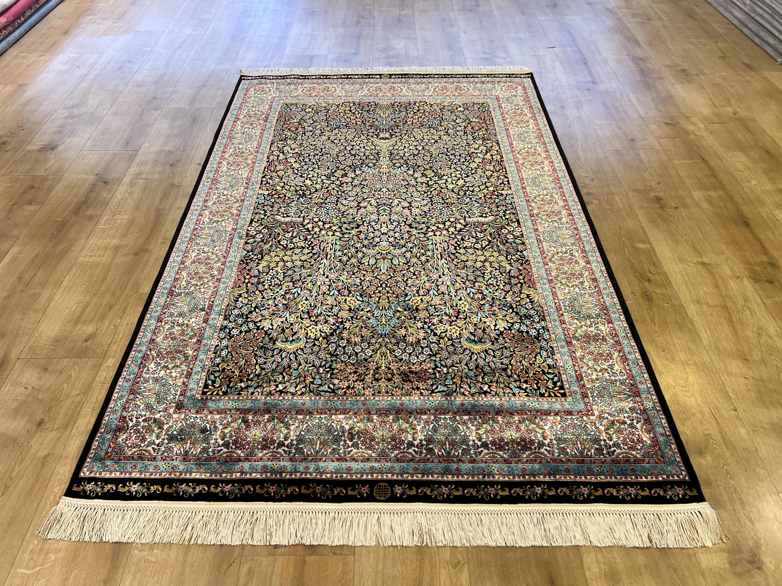 4x6 ft Black Blue Silk Carpet, Home Decor, Turkish Silk Rug, Silk Rug from Turkey, Top Quality Rug, Carpet For Living Room, Naturel Silk Rug