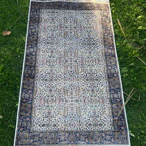 3x5 ft Blue %100 Modal Silk Rug, Carpet for Livingroom, 3x5 ft Silk Rug, Turkish Silk Rug, Top Quality Rug, Hereke Silk Rug, Silk Carpet