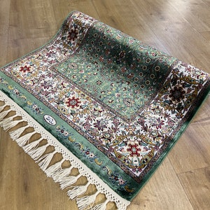 Green beige Silk Rug, Luxury Silk Rug, Palace Silk Rug, High Quality Silk Rug, Silk from Turkey, Persian Rug Carpet For Living Rooms