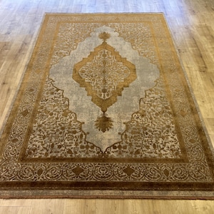 5x8 ft Gold Beige Bamboo Carpet, Luxury Bamboo Rug, Home Decor, Livingroom Rug, Rug from Turkiye, High Quality Bamboo Rug, Bamboo Rug