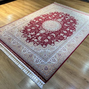 5 x 8 ft roodgouden zijden tapijt, zijden tapijt, Ottomaans zijden tapijt, Turks zijden tapijt, tapijt voor woonkamer, tapijt van hoge kwaliteit, zijden tapijt uit Turkiye