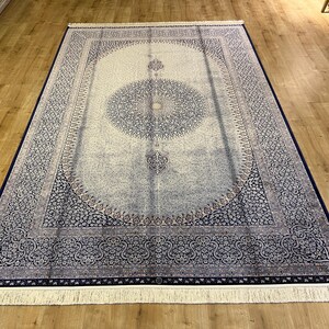 7x10 ft Gray Blue Silk Rug, Silk Carpet, High Quality Rug, Rug For Living Room, Turkish Silk Rug, Naturel Silk Rug from Turkey, Home Decor