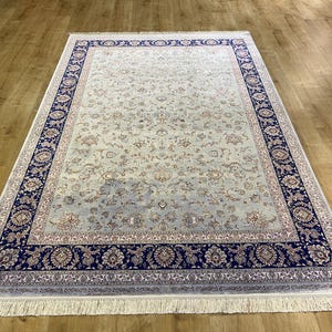 5x8 ft Gray Dark Blue Silk Rug, Floral Patterned Silk Rug, Medium Silk Rug, High Quality Rug, Qum Silk Rug, Rugs, Rug For Living Room