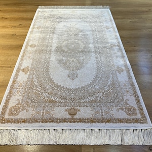 3 x 5 ft beige gouden zijden tapijt, zijden tapijt, zijden tapijt van hoge kwaliteit, tapijt voor woonkamer, naturel zijden tapijt, zijden tapijt uit Turkiye, woondecor