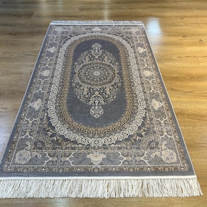 3x5 ft Gold Gray Silk Rug, Living Room Silk Bamboo Rug, Home Decor, Silk Rug, Turkish Silk Rug, Top Quality Rug, Natural Silk Carpet
