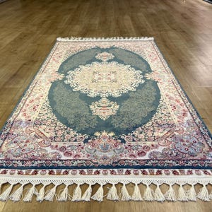 3x5 ft Blue Silk Rug, Silk Bamboo Carpet, High Quality Silk Rug, Rug For Livingroom, Home Decor, Naturel Silk Rug from Turkiye