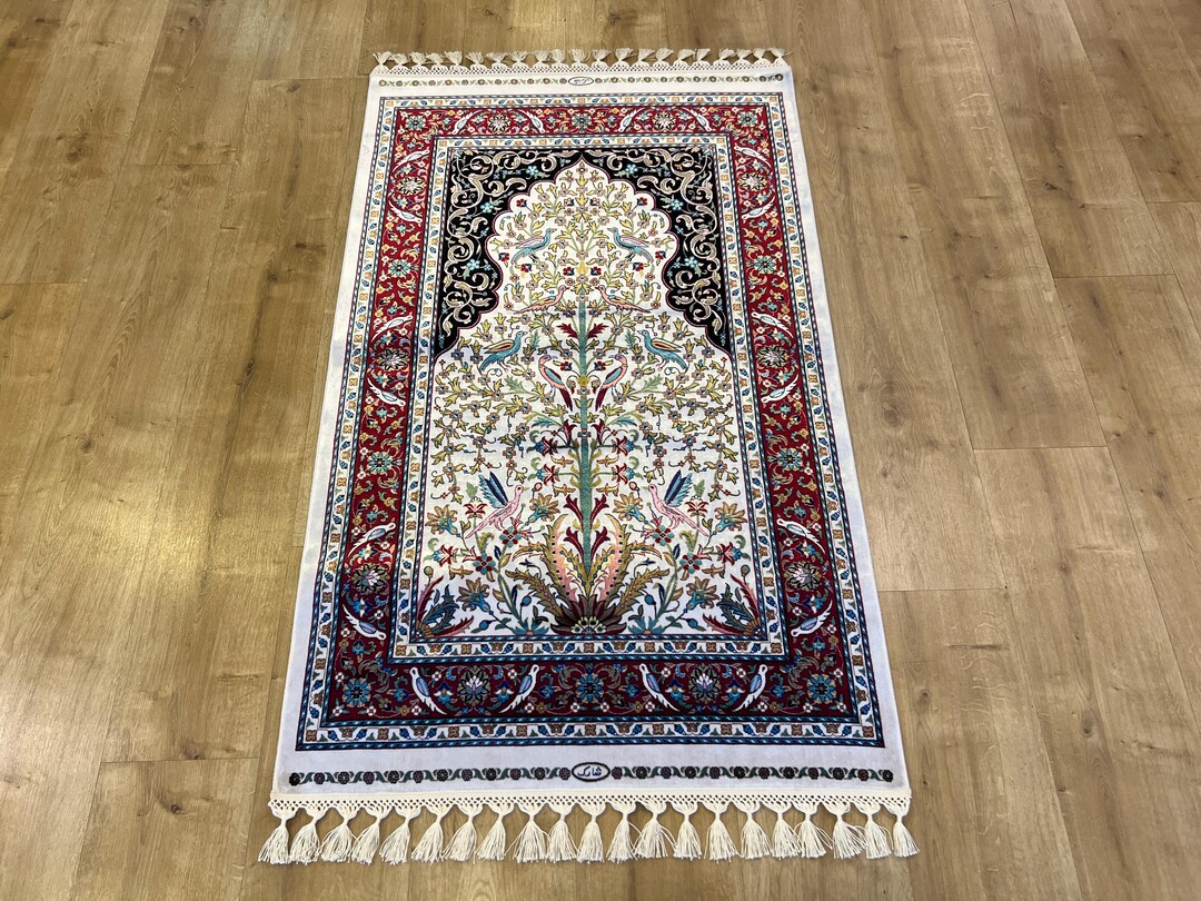 Musim Rugs 2.62X4.10 Ft Ivory Red Silk Prayer Rug, Luxury Muslim Janamaz Mat - Etsy