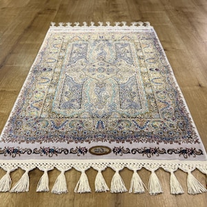 1.97X1.32 ft Gold Silk Rug, Tapestry, Decorative Rug, Custom Rug, Silk Table Mat, Small Silk Rug, Silk Wall Rug, Gift Rug, Wall Decor