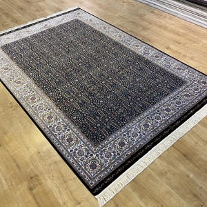 5x8 ft Black Beige Silk Rug, Turkish Floral Silk Rug, %100 Modal Silk Rug, High Quality Rug, Rug For Livingroom, Silk Carpet, Home Decor