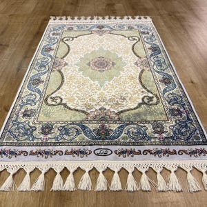 1.97X1.32 ft Green Gold Silk Rug, Tapestry, Decorative Rug, Custom Rug, Silk Table Mat, Small Silk Rug, Silk Wall Rug, Gift Rug, Wall Decor