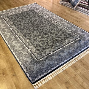 7x10 ft Gray Blue Silk Rug, High Quality Rug, Rug For Living Room, Silk Carpet, Turkish Silk Rug, Oversized Silk Rug, Home Decor