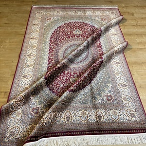 5 x 8 ft roodbeige zijden tapijt, zijden tapijt, Turks zijden tapijt, hoogwaardig tapijt, tapijt voor woonkamer, paleiszijden tapijt, natuurlijk zijden tapijt