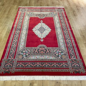 5x8 ft Red Silk Carpet, Turkish Carpet For Living Room, Palace Silk Rug, High Quality Rug, Naturel Silk Rug from Turkey, Persian Silk Rug
