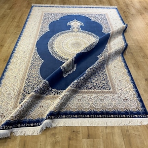 7x10 ft Blue Beige Turkish Carpet, High Quality Rug, Modal Silk Carpet, Carpet For Livingroom, Palace Silk Rug, Naturel Silk Rug from Turkey