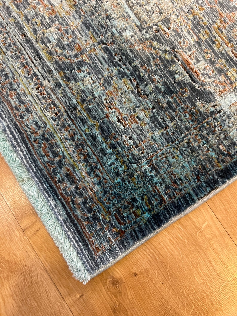 5x8 Ft Soft Blue Silk Rug, Living Room Bamboo Rug,5x8 Silk Rug, Super