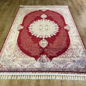 5 x 8 ft rode zijden tapijt, woondecoratie, Ottomaans zijden tapijt, zijden tapijt, hoogwaardig tapijt, tapijt voor woonkamer, paleiszijden tapijt, zijden tapijt uit Turkiye
