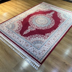 5 x 8 ft roodblauw zijden tapijt, zijden tapijt, Turks zijden tapijt, tapijt voor woonkamer, zijden tapijt van hoge kwaliteit, natuurlijk zijden tapijt uit Turkiye