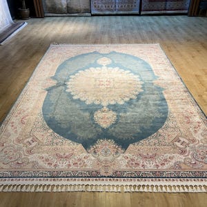 8x11 ft Blue Beige Silk Rug, Luxury Silk Rug, Palace Silk Rug, High Quality Silk Rug, Silk from Turkey, Persian Rug for Living Room