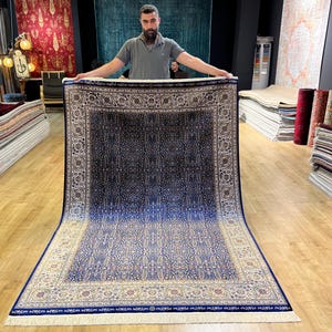 5x8 ft Blue %100 Modal Silk Rug, Floral Silk Carpet, Home Decor, High Quality Rug, Turkish Silk Rug, Natural Silk Rug, Rug For Living Room