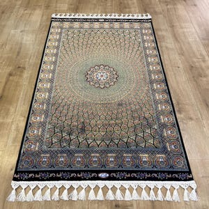 2x3 ft Black Gold Silk Rug, Home Decor, Luxury Silk Rug, Rug from Turkey, Gift Silk Rug, High Quality Silk Rug, Table Silk Rug, Decor Rug