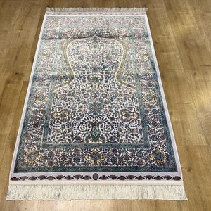 2.62X4.10 Cream Green  %100 Modal Silk Prayer Mat, Silk Prayer Rug, Luxury Muslim Prayer Rug, Prayer Rug, Prayer Gift Mat, Janamaz Mat
