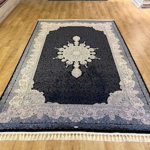 7x10 ft Black Silk Rug, High Quality Rug, Rug For Living Room, Silk Carpet, Persian  Silk Rug, Home Decor, Luxury Silk Rug