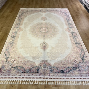 5 x 8 ft blauw crèmekleurige zijden tapijt, woondecoratie, Ottomaans zijden tapijt, zijden tapijt, hoogwaardig tapijt, tapijt voor woonkamer, zijden tapijt uit Turkiye