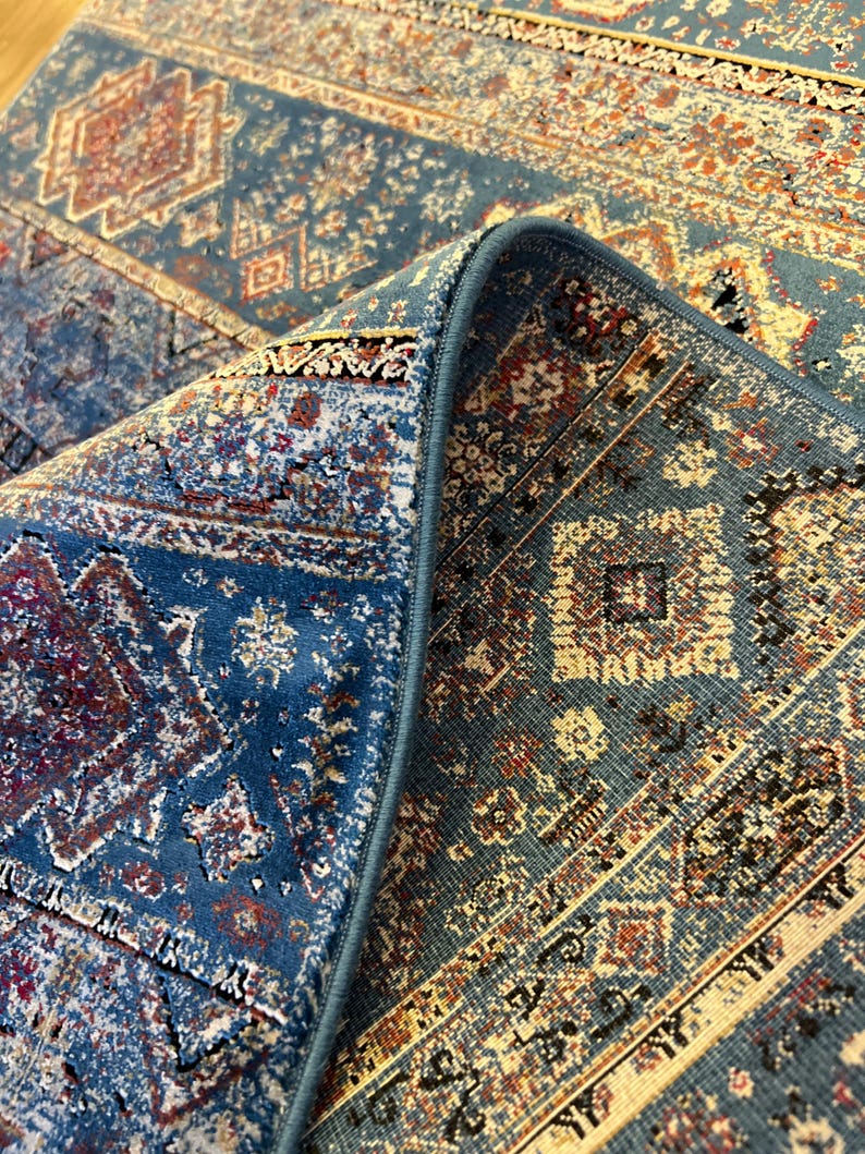 Blue Ethnic Pattern Bamboo Runner Rug, 3x10 Ft, Modern Hallway Rug - Etsy