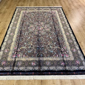 7x10 ft Black Pink %100 Modal Silk Rug, High Quality Rug, Rug For Living Room, Turkish Silk Rug, Silk Carpet, Naturel Silk Rug from Turkey