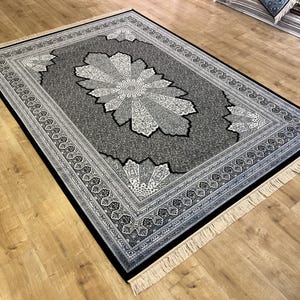 5x8 ft Black White Modal Silk Rug, Turkish Carpet, Silk Carpet, High Quality Rug, Rug For Living Room, Turkish Silk Rug, Luxury Silk Rug