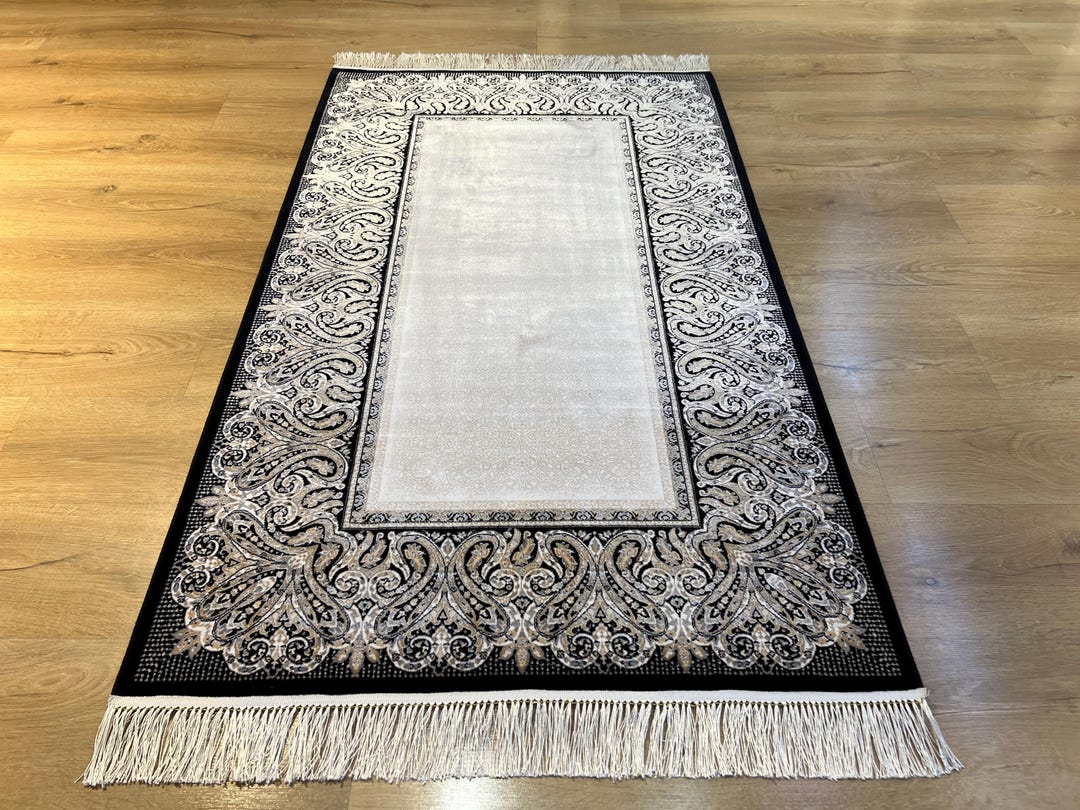 Cream Silk Rug With Black Border, 3x5 Ft, Classic Luxury Small Rug - Etsy