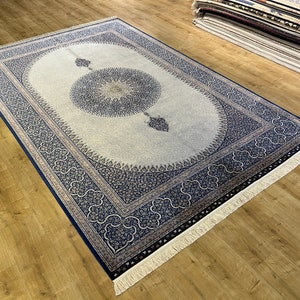 7x10 ft Blue Gray Modal Silk Carpet, Turkish Carpet, High Quality Rug, Carpet For Living Room, Palace Silk Rug, Naturel Silk Rug from Turkey