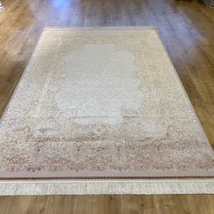 5 x 8 ft goudbeige zijden tapijt, Turks zijden tapijt, zijden tapijt uit Turkiye, tapijt van hoge kwaliteit, luxe zijden tapijt, tapijt voor woonkamer