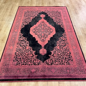 5x8 ft Black Red Bamboo Rug, Home Decor, Livingroom Rug, Luxury Bamboo Rug, Rug from Turkiye, High Quality Bamboo Rug, Bamboo Carpet