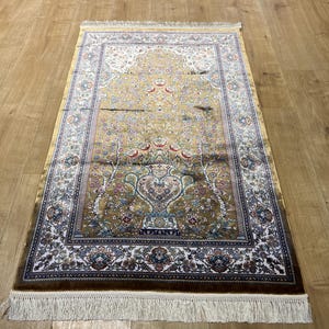 2.62x4.10 ft Gold %100 Modal Silk Prayer Mat, Prayer Gift Mat, Silk Prayer Rug, Luxury Muslim Prayer Rug, Prayer Rug, Janamaz Mat