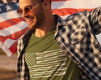 Camouflage Flag Rifle T-Shirt: 2nd Amendment Apparel