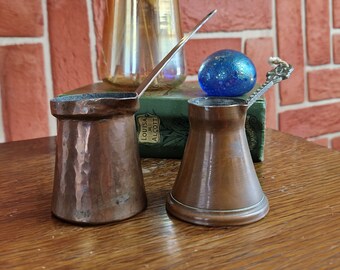 Vintage Set of 2 Metal, Copper Coffee Pots, Vintage House Interior, Kitchen Decor, Farmhouse Interior