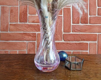 Vintage Pink And Clear Swirl Design Glass Caithness Flower Vase, Vintage House Interior, Living Room Decor, Flower Vase