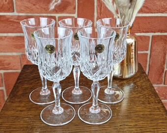 Vintage Set of 5 RCR Clear Crystal Cut Wine Glasses, Vintage House Interior, Living Room Decor, Kitchen Decor, Vintage Bareware