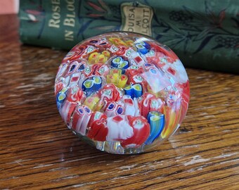 Vintage Small Unmarked MIleflori Glass Paperweight, Vintage House Interior, Living Room Decor, Glass Shelf Ornament, Office Desk Decor