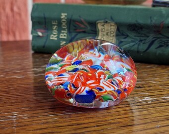 Vintage Small Unmarked MIleflori Glass Paperweight, Rare Mixed Ends Of Production, Vintage House Interior, Living Room Decor, Shelf Ornament