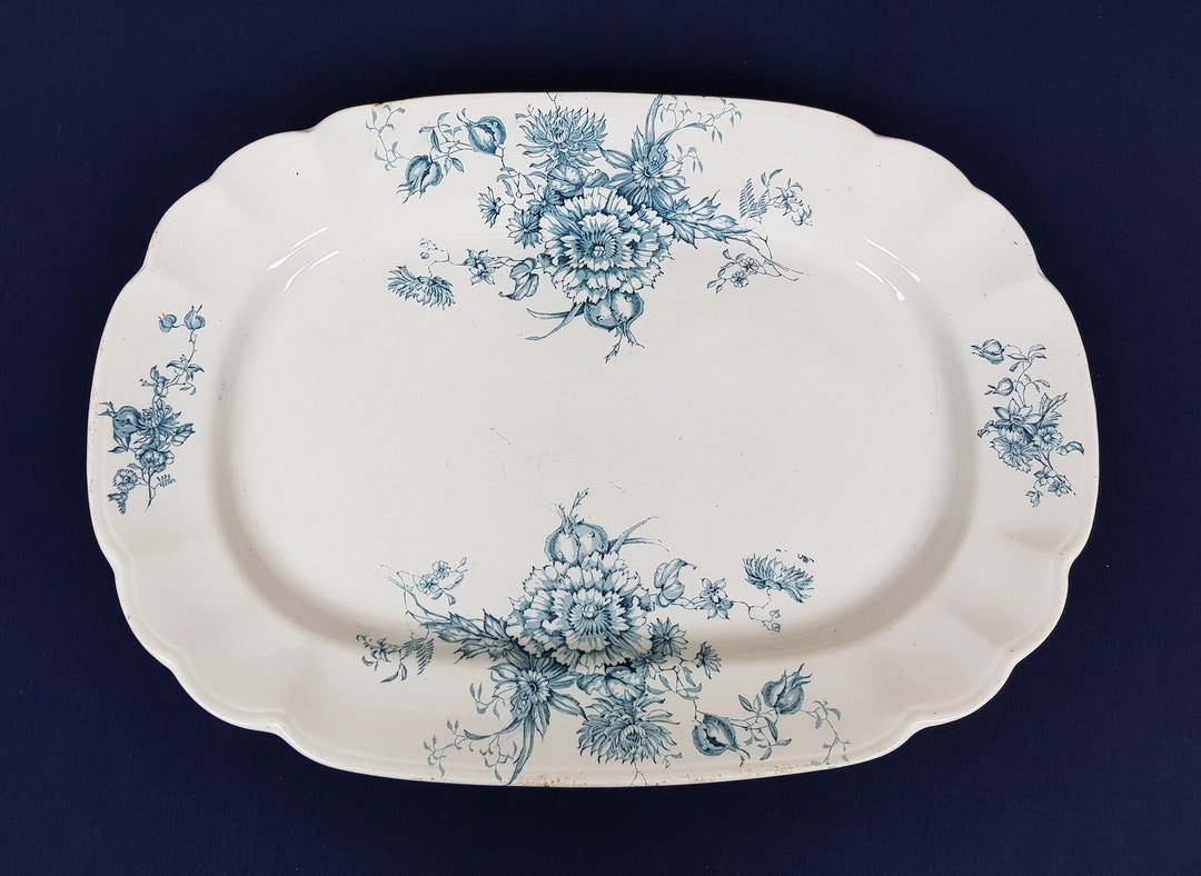 Vintage Large Porcelain Wedgwood Serving Plate White With Teal Flowers