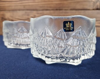 Vintage Set of 2 Crystal Bowls With Christmas Trees By Royal Corona Sweden, Retro Kitchen, Winter Decor, Christmas Party Decoration