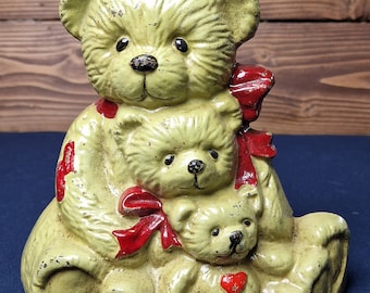Vintage Set of 2 Worn and Painted Cast Iron Teddy Bear Doorstops, Vintage House Interior, Rustic Home Decor, Cute Cast Iron Design