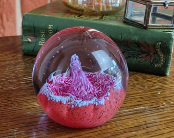 Vintage Caithness Scotland Desert Spring Red Art Glass Paperweight, Vintage House Interior, Living Room Decor, Glass Shelf Ornament