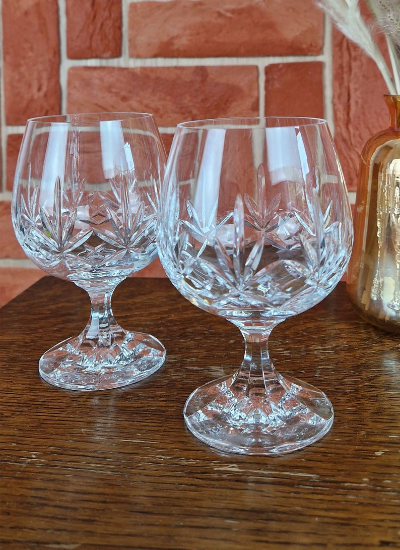 Vintage Set of 2 Clear Crystal Brandy Glasses, Vintage House Interior